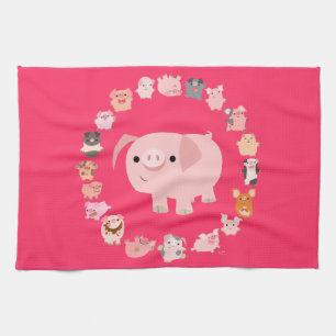 Schattige Cartoon varken mandala keukenhanddoek