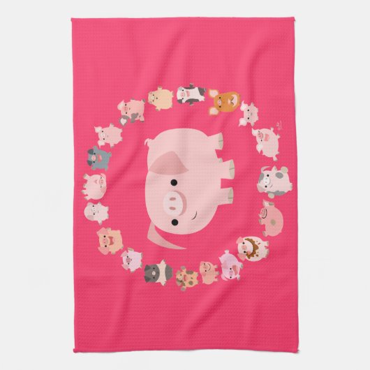 Schattige Cartoon varken mandala keukenhanddoek (Verticaal)