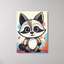 Schattige Cartoon Wasbeer Kawaii Kunst Canvas Afdruk
