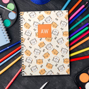 Schattige cartoon wilde tijger met monogram voor k notitieboek