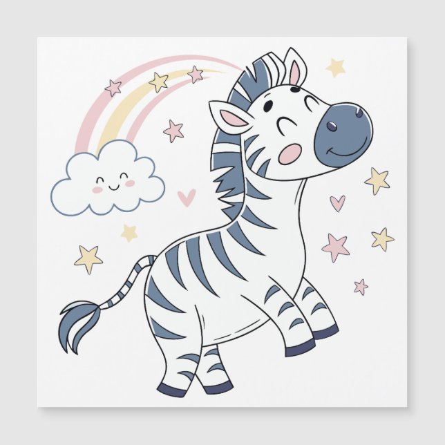 Schattige Cartoon Zebra met regenboog en sterren | (Voorkant)