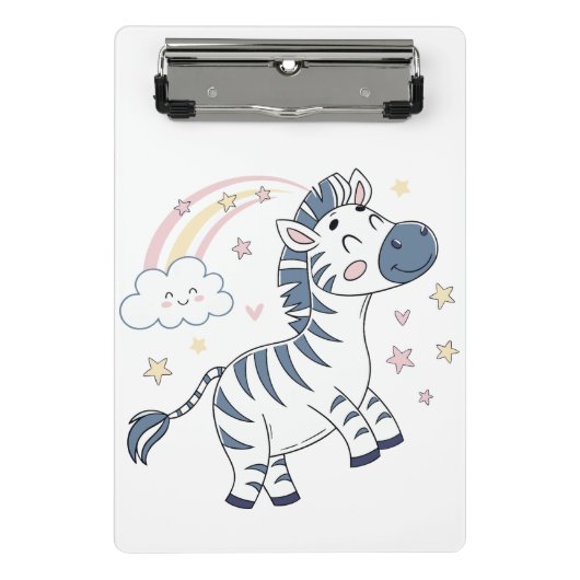 Schattige Cartoon Zebra met regenboog en sterren | Mini Klembord (Voorkant)