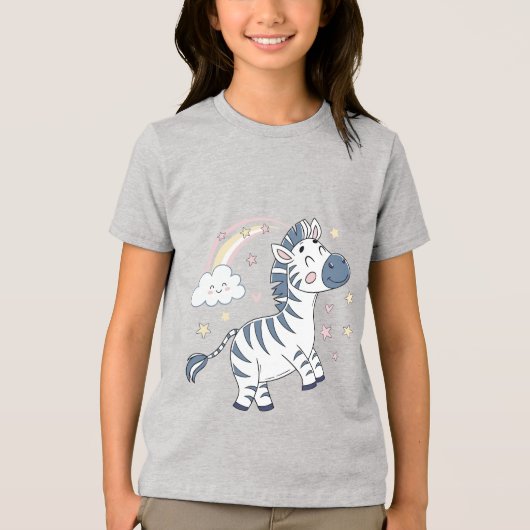 Schattige Cartoon Zebra met regenboog en sterren | Tri-Blend Shirt (Voorkant)