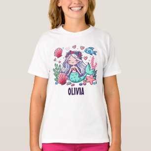 Schattige Cartoon Zeemeermin Gepersonaliseerd T-shirt