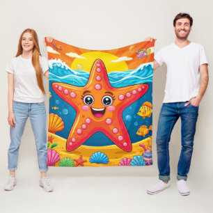 Schattige Cartoon Zeester Smilend Onderwater Fleece Deken