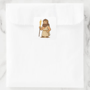Schattige Cartoon Zeus – Griekse Mythologie God va Vierkante Sticker