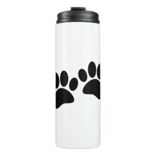 Schattige Cartoon Zwarte Hond Pootafdrukken Thermosbeker
