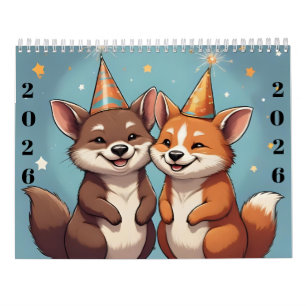 Schattige cartoondieren nieuwjaars 2026 Agenda Kalender