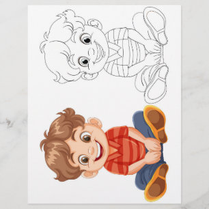 Schattige cartoonjongen kleurplaat flyer