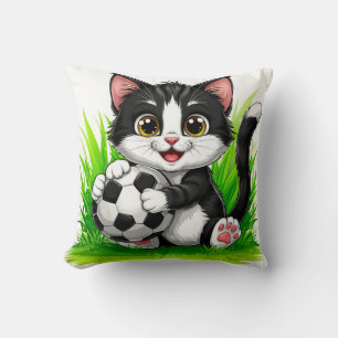 Schattige Cartoonkat met Voetbal Kussen