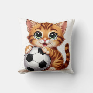 Schattige Cartoonkat met Voetbal Kussen