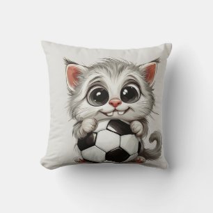 Schattige Cartoonkat met Voetbal Kussen
