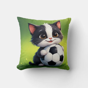 Schattige Cartoonkat met Voetbal Kussen
