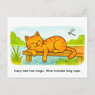 Schattige Cartoonkat Rustend op Houten Steiger Briefkaart