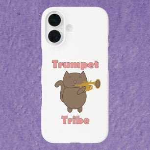 Schattige Cartoonkat Speelt Trompet Stam Muzikaal  iPhone 16 Hoesje