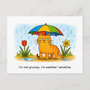 Schattige Cartoonkat Staand Onder Kleurrijke Parap Briefkaart