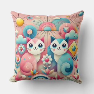 Schattige Cartoonkatten Natuur Scene 🐱 Kussen