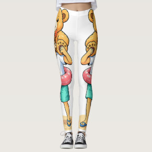 Schattige Cartoonman met Reusachtige Teddbeer Zome Leggings