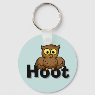 Schattige Cartoonuil zittend op Hoot Woordkunst Sleutelhanger