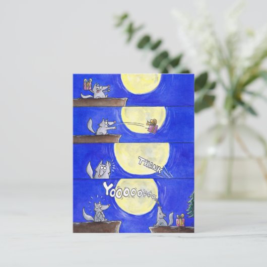 Schattige cartoonwolf dank je wel kaart (Staand voorkant)