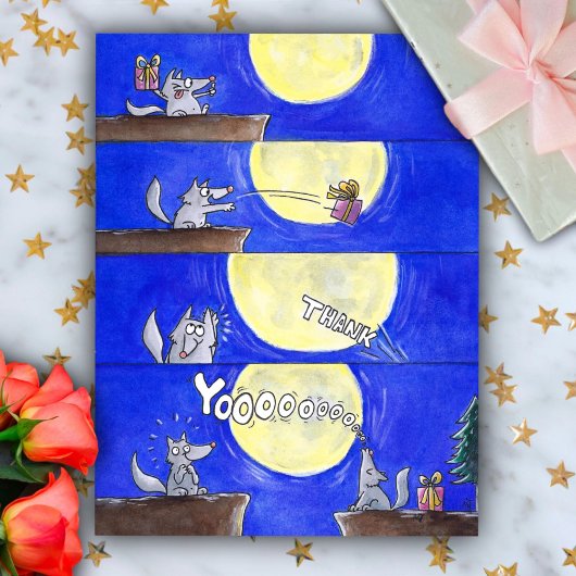 Schattige cartoonwolf dank je wel kaart