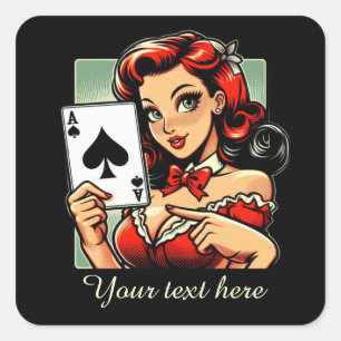 Schattige Casino dame tekst toevoegen Vierkante Sticker