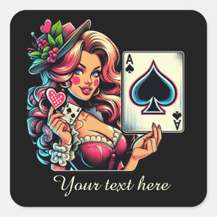 Schattige Casino dame tekst toevoegen Vierkante Sticker
