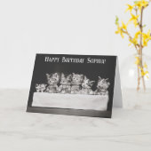 Schattige Cat Birthday Tea Party Kaart (Gele Bloem)