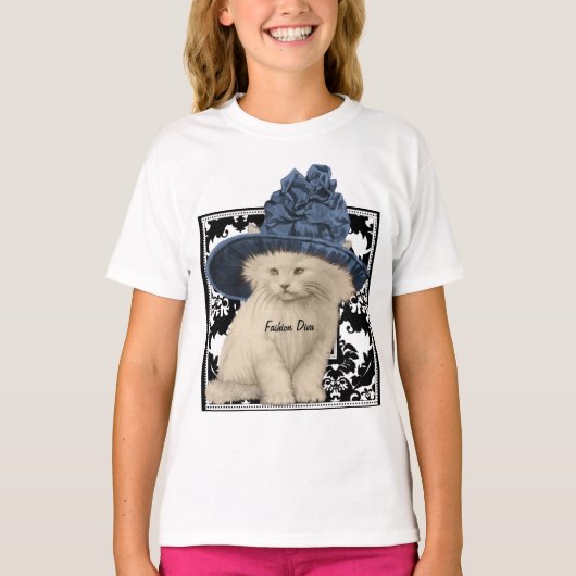 Schattige  Cat Blue Pet Mode Diva T-shirt (Voorkant)