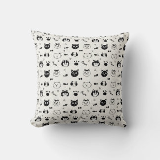 Schattige Cat Doodle Pattern – Zwart-wit Cat Face Kussen