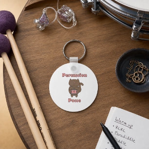 Schattige Cat Drummer Percussie Troep Cartoons Muz Sleutelhanger