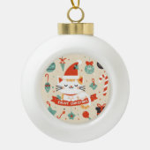 Schattige Cat Enjoy Christmas seizoen Keramische Bal Ornament (Voorkant)
