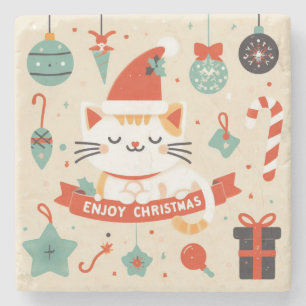 Schattige Cat Enjoy Christmas seizoen Stenen Onderzetter
