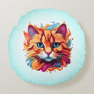 Schattige Cat Face veelkleurig ontwerp Rond Kussen
