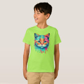 Schattige Cat Face veelkleurig ontwerp T-shirt (Voorkant volledig)