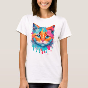 Schattige Cat Face veelkleurig ontwerp T-shirt