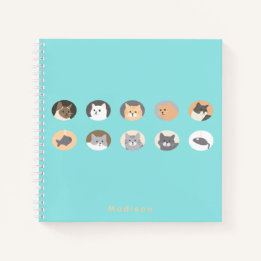 Schattige Cat Faces Blue Spiral Notitieboek met Na