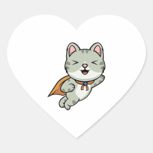 Schattige cat is een heldenillustratie van de cart hart sticker