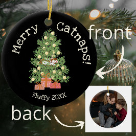 Schattige Cat on Christmas Tree Merry Catnaps! Bla Keramisch Ornament