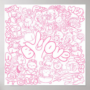 Schattige Cat Patten met ASL ILY-teken - ASL Desig Poster