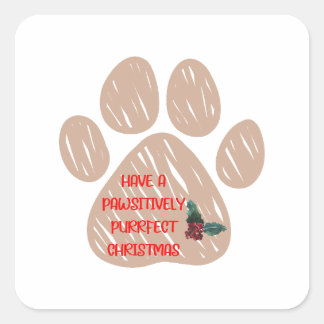 Schattige Cat Paw Funny Christmas Vierkante Sticker