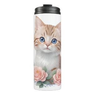 Schattige Cat Pink Floral Thermosbeker