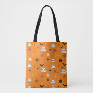 Schattige Cat spookblad Halloween pompoen feestges Draagtas