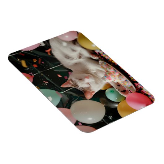 Schattige Cat Verjaardagsviering Ontwerp Magneet (Rechterzijde)