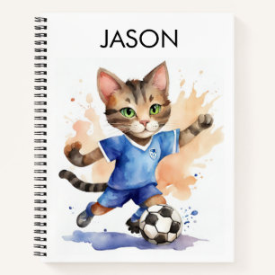 Schattige Cat Voetbal Thema Gepersonaliseerd Notit Notitieboek