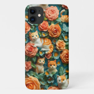 Schattige Cats and Flowers Design iPhone 11 Hoesje