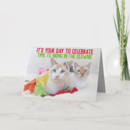 Schattige Cats Clowns Happy Birthday Wenskaart Kaart