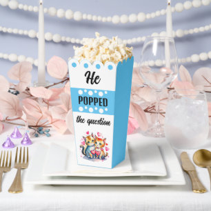Schattige Cats Hij popte de vraag Blue Popcorn Bedankdoosjes
