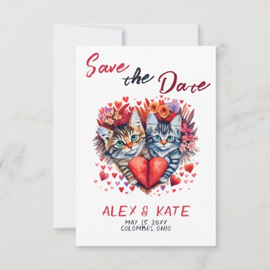 Schattige Cats Wedding Save the Date Aankondiging (Voorkant)