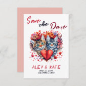 Schattige Cats Wedding Save the Date Aankondiging (Voorkant / Achterkant)